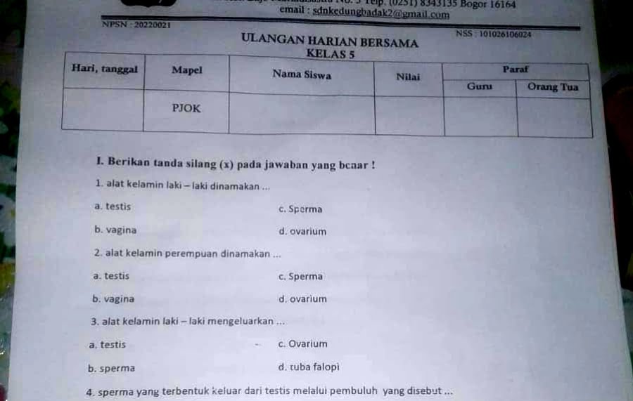 Soal Ujian SD Berbau Porno di Bogor